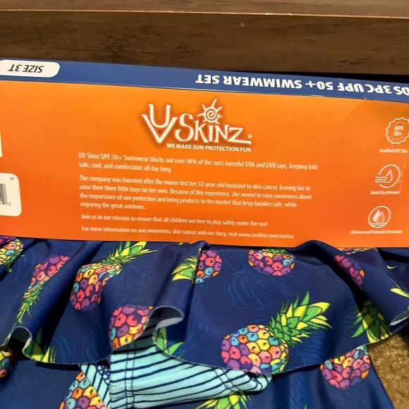 New UV Skinz Kids 3 Pc Swimwear Set Hat Rashguard Top and Swim Skirt Size 3T - Picture 6 of 9
